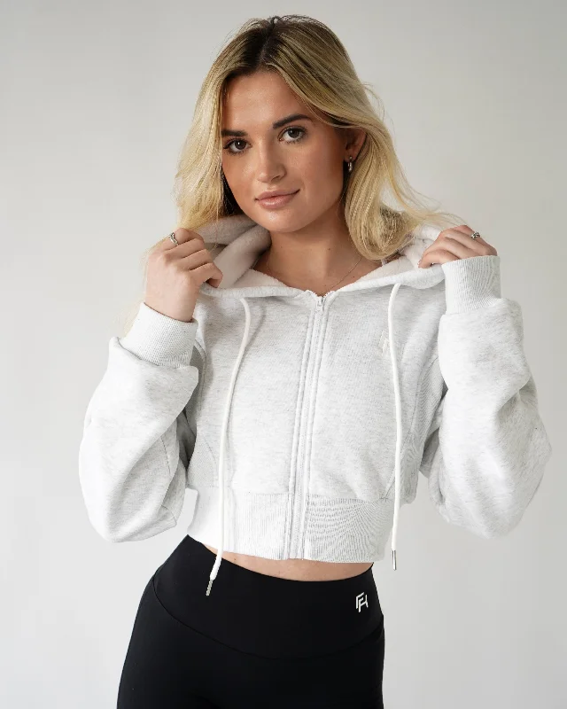 Lounge Cropped Zip-Up Hoodie - Heather Gray