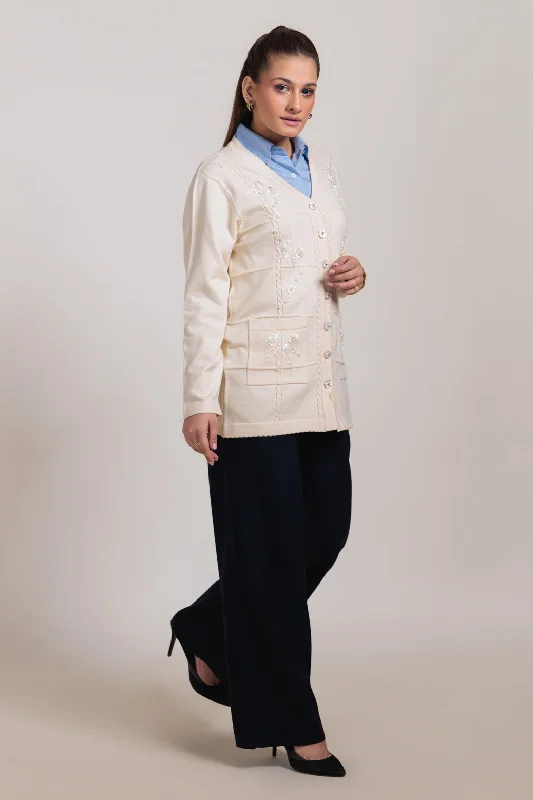 CREAM-FULL SLEEVES CARDIGAN SWEATER (24X-060-66)