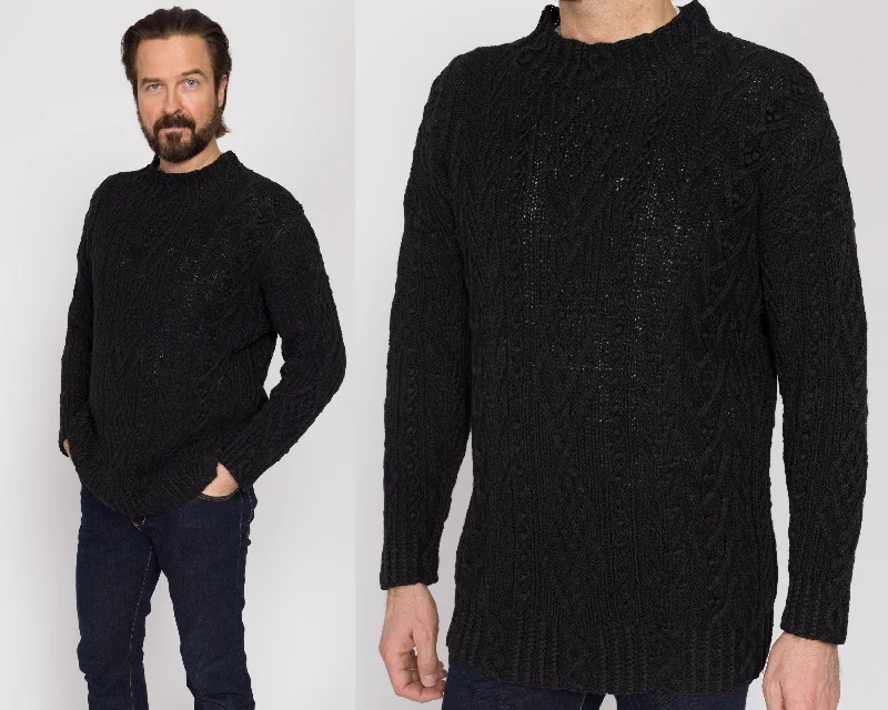 Med-Lrg 90s Express Black Cable Knit Funnel Neck Sweater