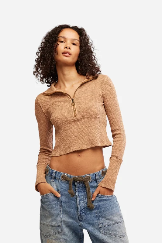 Free People Midnight Half Zip in Tobacco