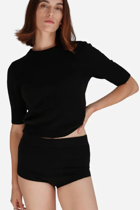 W. Cashmere Celina Short Sleeve Crewneck in Black