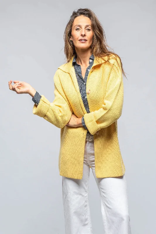 Nina Long Cashmere Ribbed Cardigan In Butter Yellow