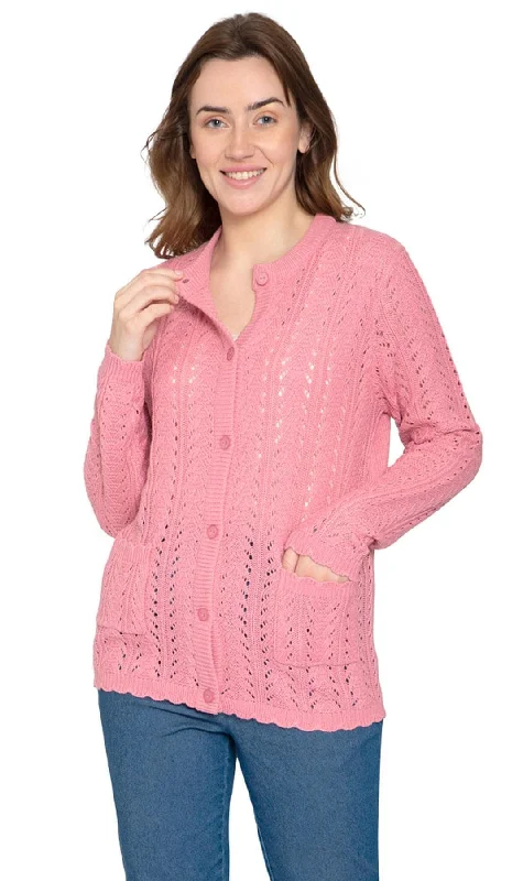 Women's Button Front Pointelle Cardigan – A Textural Layer in So-Soft Acrylic