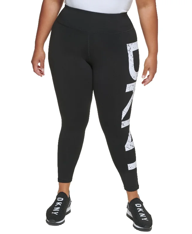 DKNY Sport Plus Size Distressed Logo 7/8 Leggings