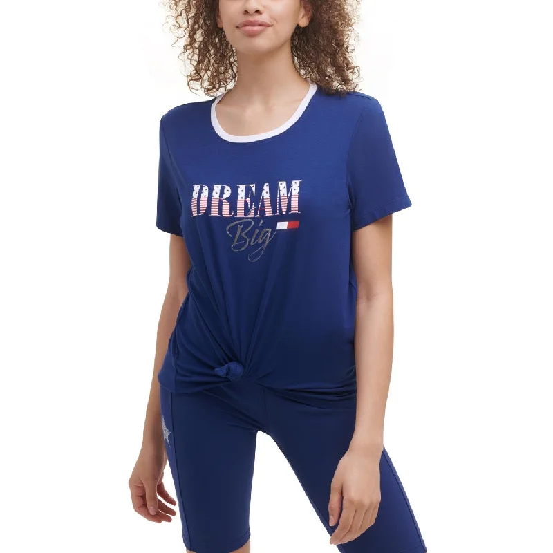 Tommy Hilfiger Sport Womens Dream Big Knot Front Graphic Pullover Top