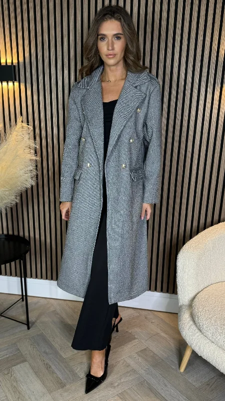 Alorie Grey Wool Finish Midi Length Coat