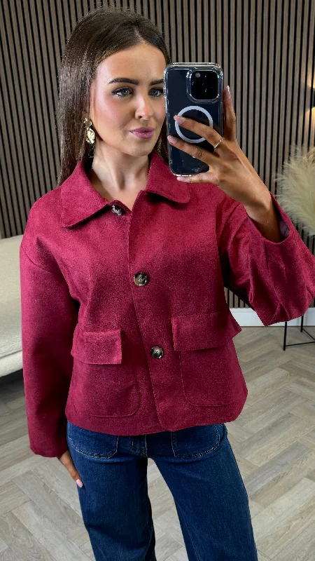 Amelie Burgundy Suede Finish Collared Jacket