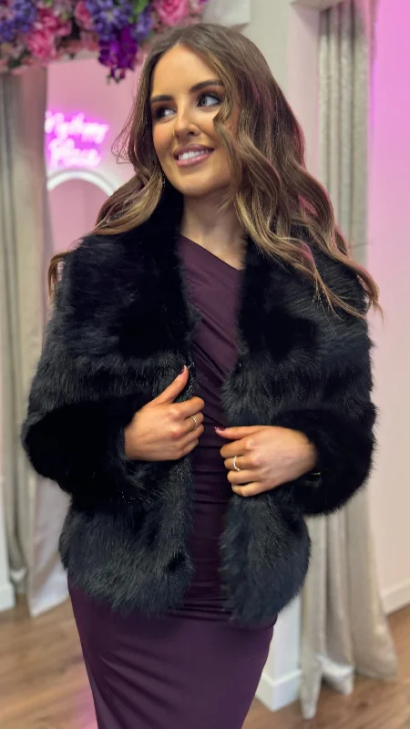 Georgia Black Collared Fur Detail Jacket