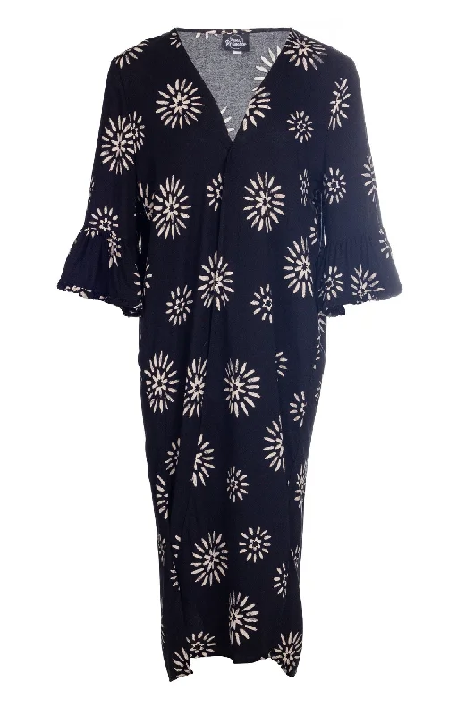 Printed Viscose long line Jacket | Black Natural Stars | 7339A1