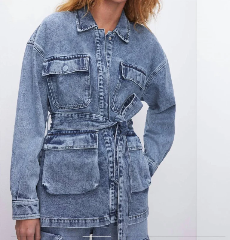 Uniform Denim Cargo Jacket In Blue Denim