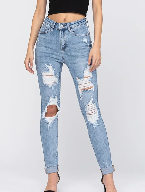 Curvy Kenzie Distressed High Waisted Skinny Jean By Judy Blue Denim