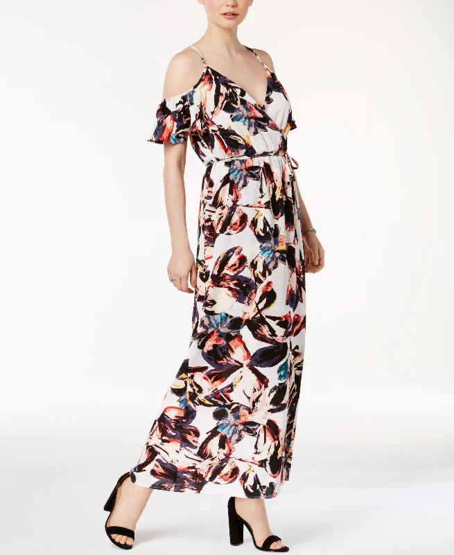 Printed Cold-Shoulder Maxi Dress