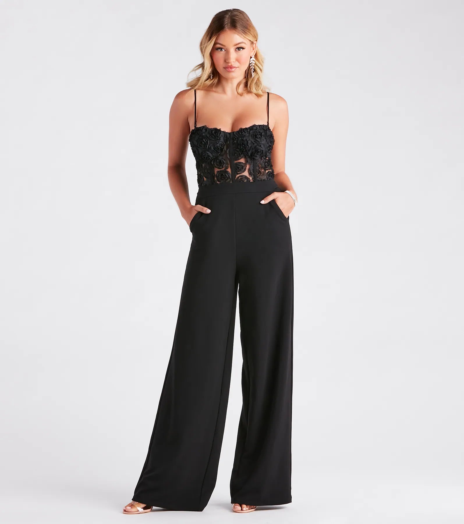 Bare Necessities Floral Applique Corset Jumpsuit