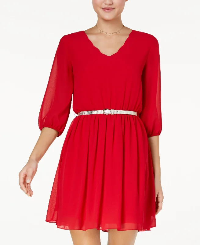 Bcx Juniors Scalloped Fit Flare Dress With Belt