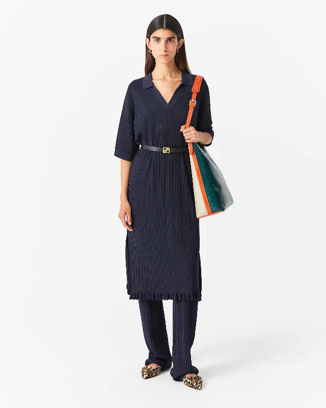 Beatrice B Navy Knitted Ribbon Dress