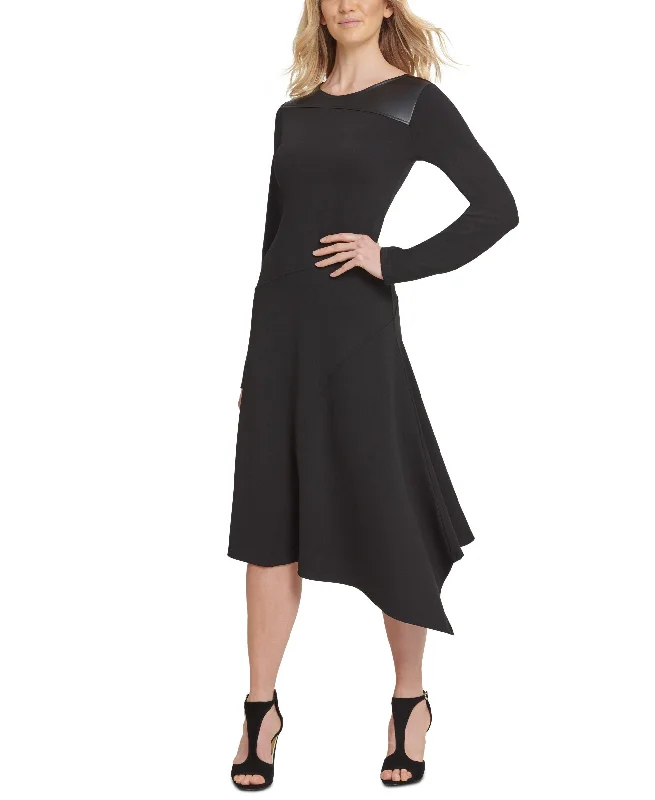 DKNY Faux Leather Trim Asymmetrical Dress