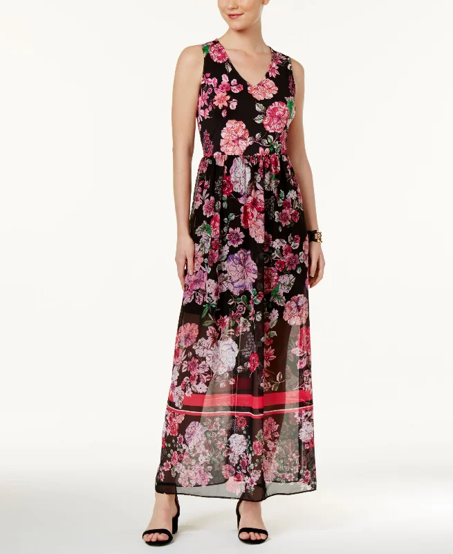 Eci Floral Print Mixed Media Maxi Dress