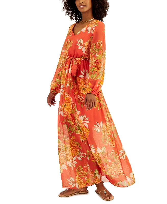 INC International Concepts Womens Long Sleeve V Neck Maxi Dress