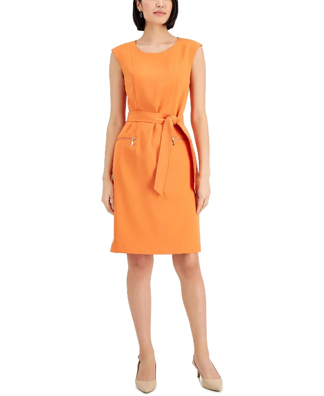 Kasper Womens Belted Sheath Dress