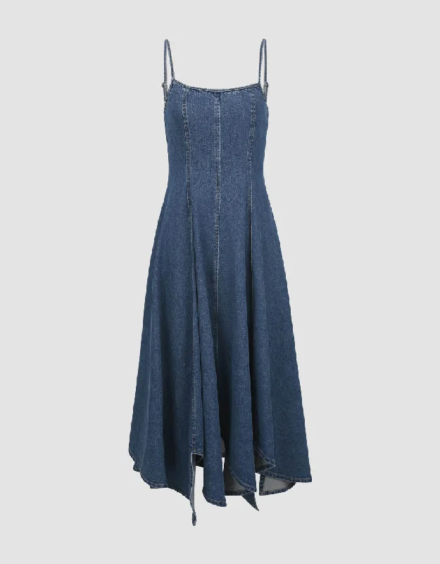 Off-Shoulder Denim Cami A-Line Dress