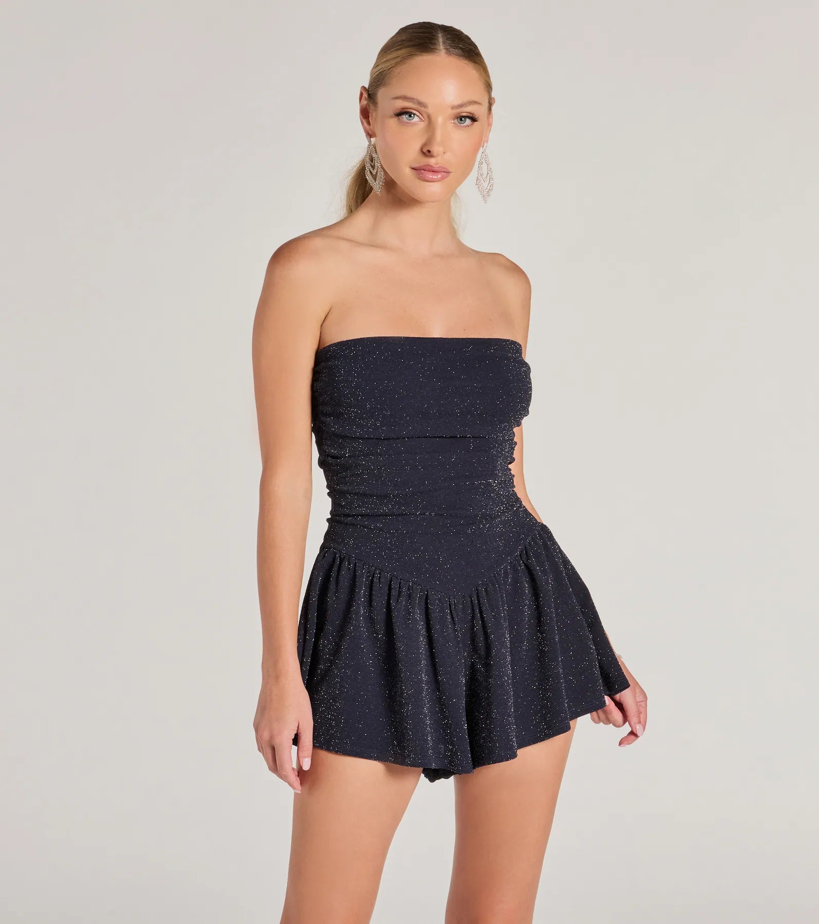 Sparkly Mood Glitter Drop Waist Skater Romper