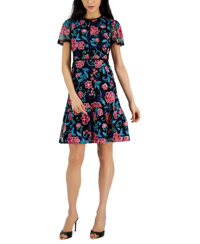 TAHARI ASL Embroidered Floral A-Line Dress