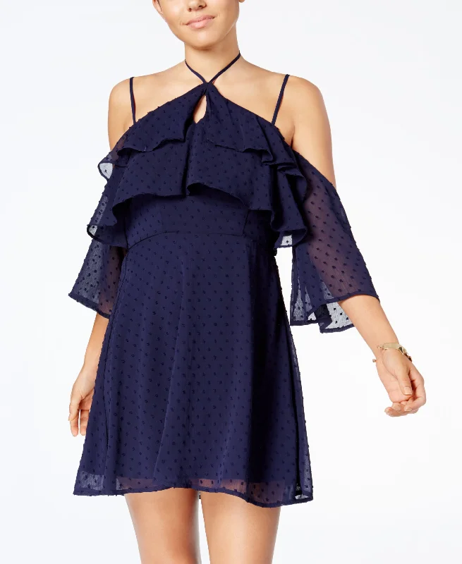 Trixxi Juniors Ruffled Cold Shoulder Dress