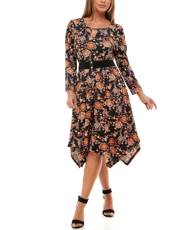 Womens 3/4 Puff Sleeve Dress with Belt