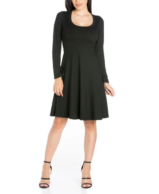 Womens Classic Long Sleeve Flared Mini Dress