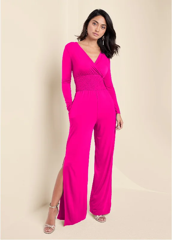 Smocked Waist Jumpsuit - Pink