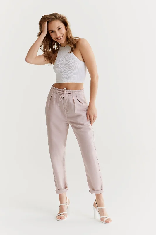 Claudia High Waist Paper Bag Chino Cropped Pants Dusty Rose