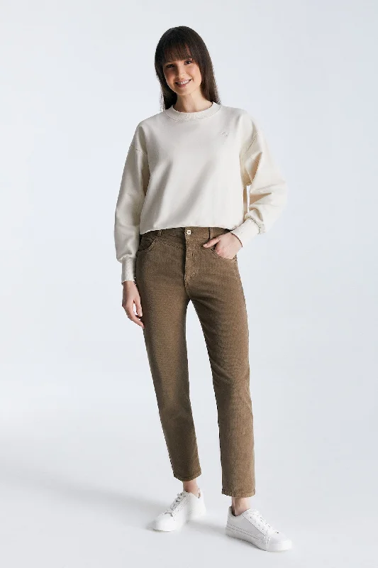 Victoria Cord Mid Waist Pants Beige