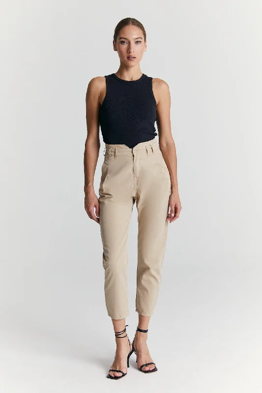 Camila High Waist Paperbag Chino Pants Beige