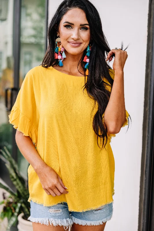 Find You Out Mango Yellow Linen Linen Top