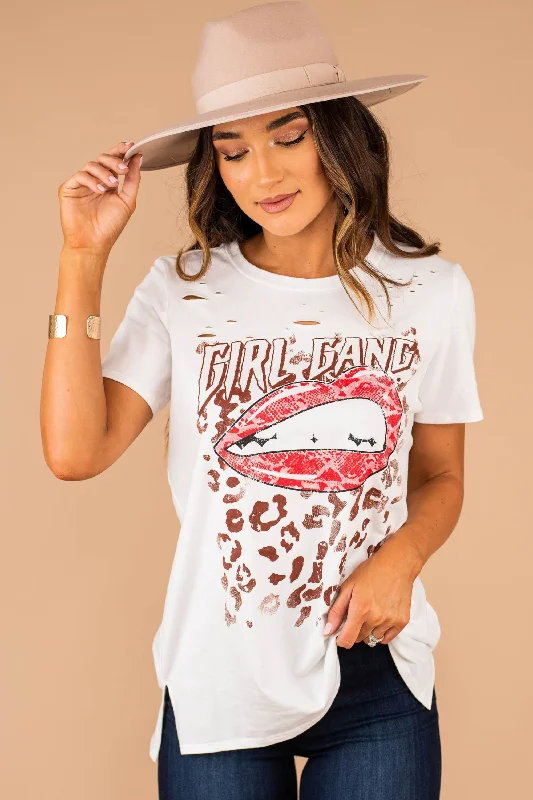 Girl Gang Ivory White Leopard Graphic Tee