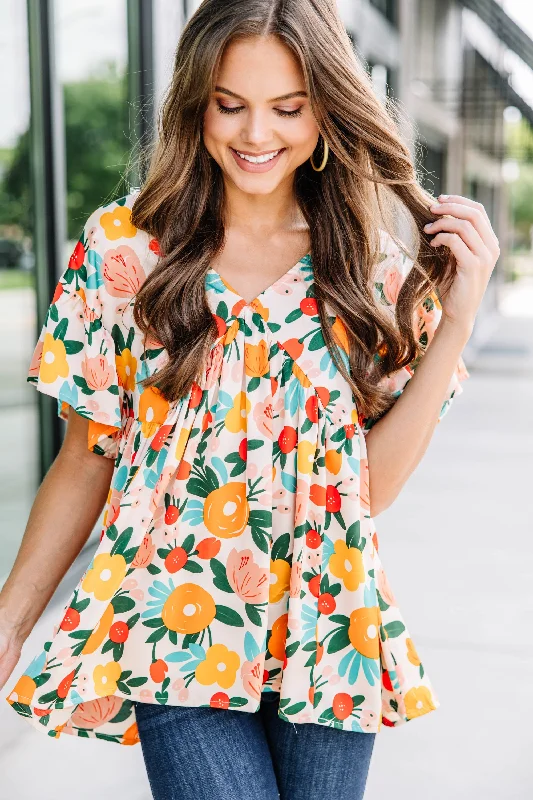 Make It Your Own Sand White Floral Blouse