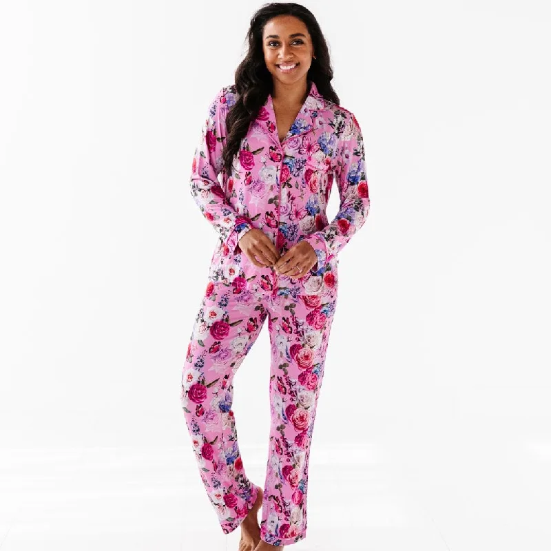 Make My Heart Flutter Women's Collar Shirt & Pants Set