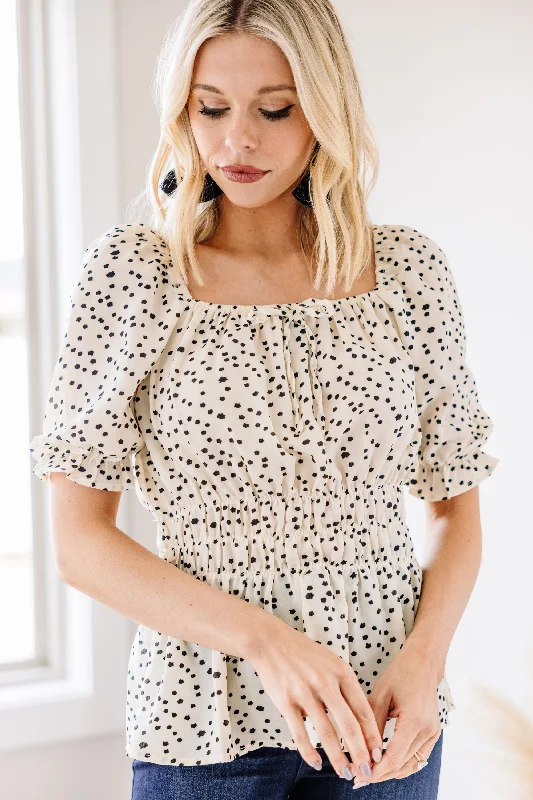 On The Horizon Off White Polka Dot Top