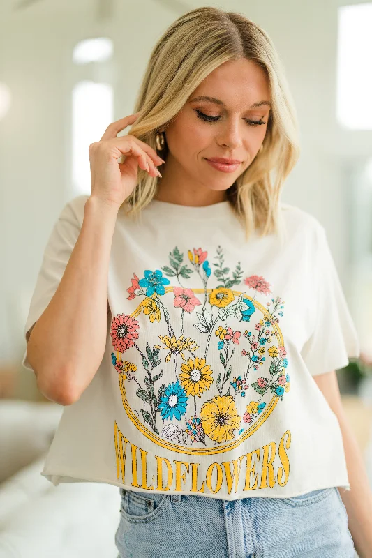 Pickin' Wildflowers Ivory White Crop Graphic Tee