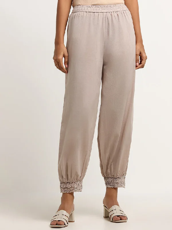 Utsa Grey Crochet-Trimmed Pants