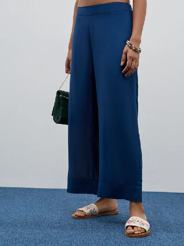 Utsa Indigo Solid Mid-Rise Ethnic Pants