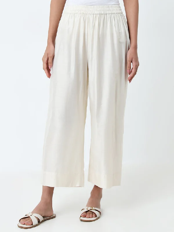 Utsa Ivory Solid High-Rise Ethnic Pants