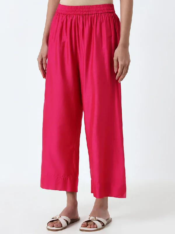 Utsa Magenta Solid High-Rise Ethnic Pants