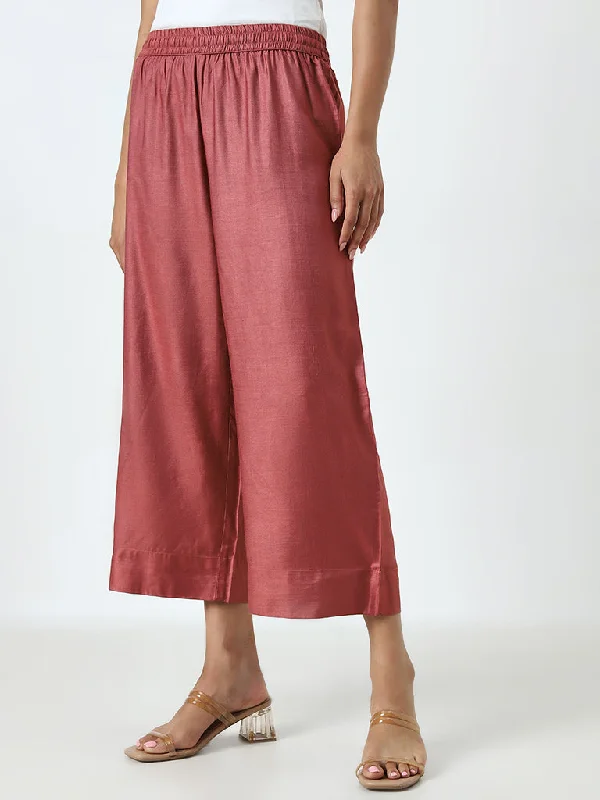 Zuba Dusty Rose Solid High-Rise Ethnic Pants